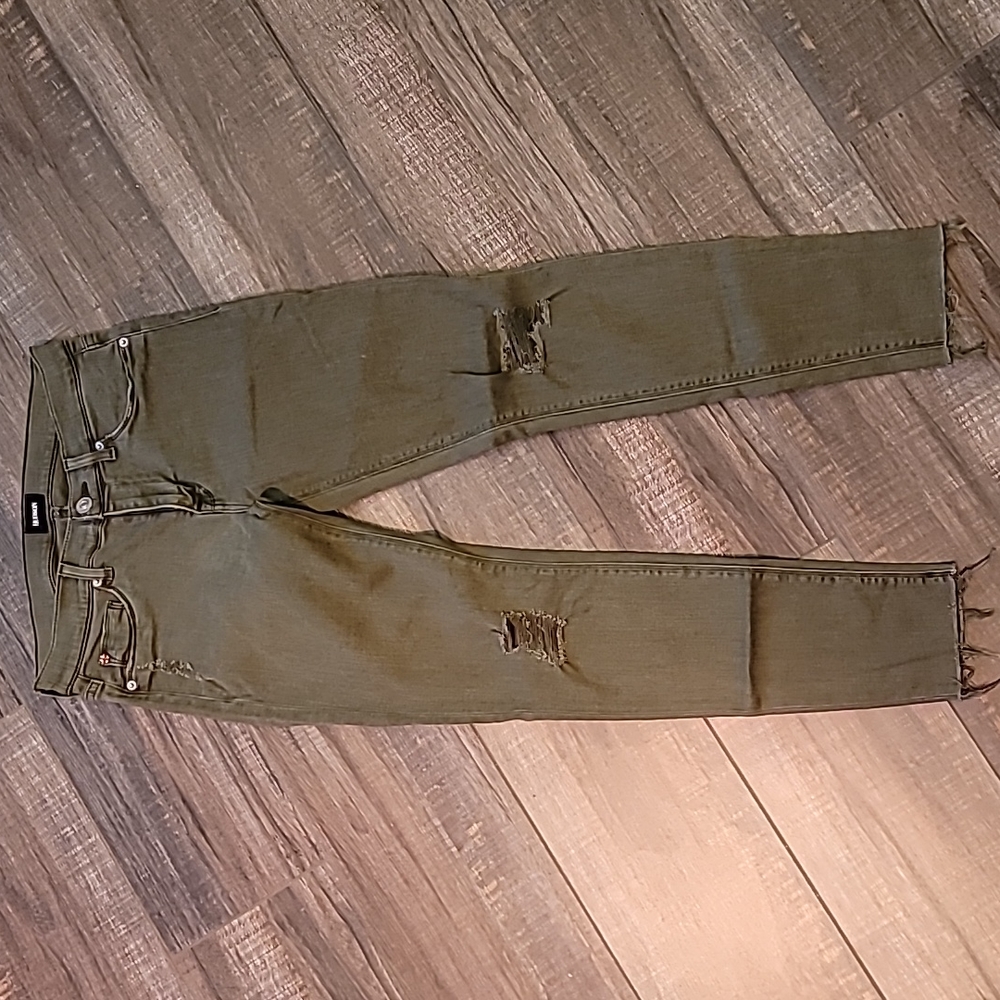 Hudson Jeans Krista Super Skinny Low Rise Jeans 27 olive green Distressed